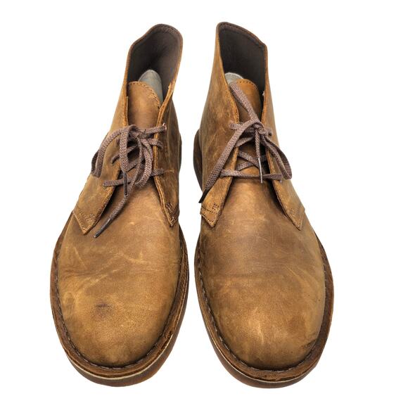 Clarks Bushacre Boots 12 Brown Tan Sand Distressed Desert Chukka Leather Beeswax - Picture 3 of 10